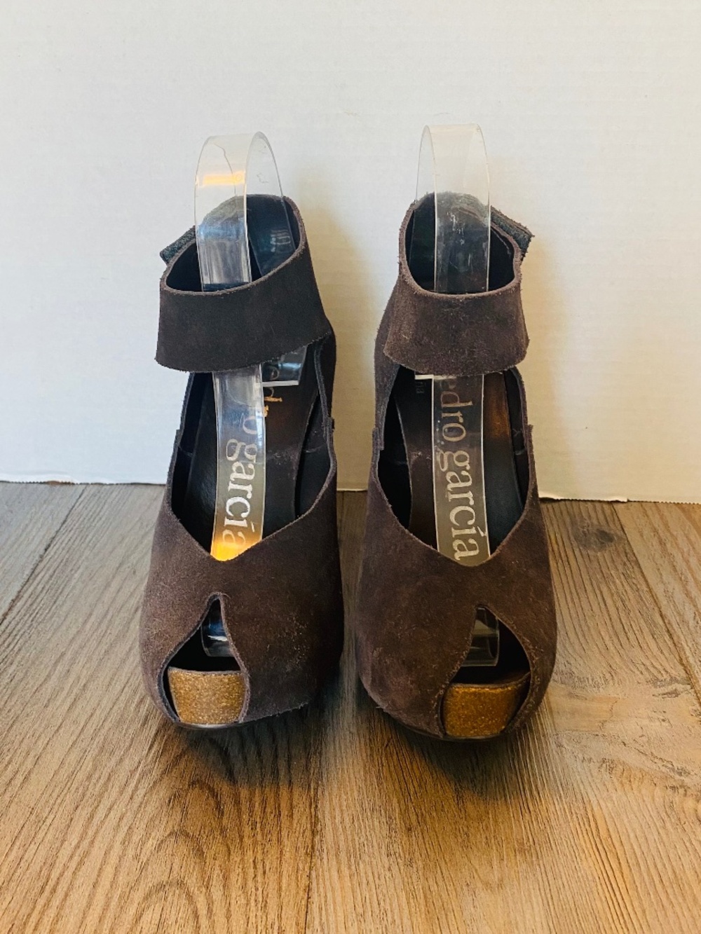 Pedro Garcia, Spain, Womens Dark Brown Suede Platform Heels Shoes, 7.5 / 38.